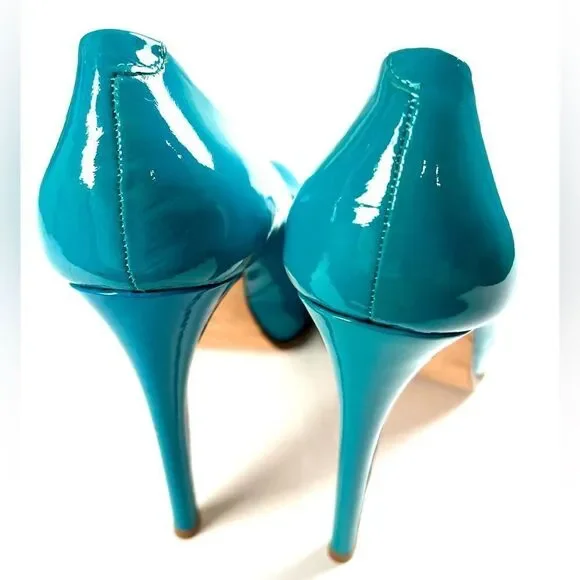 Pour La Victoire Elegant Blue Leather Platform Pumps - Picture 4 of 10